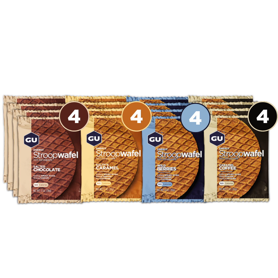 energy stroopwafel mixed box - 4 salted chocolate, 4 salty's caramel, 4 wild berries, 4 caramel coffee