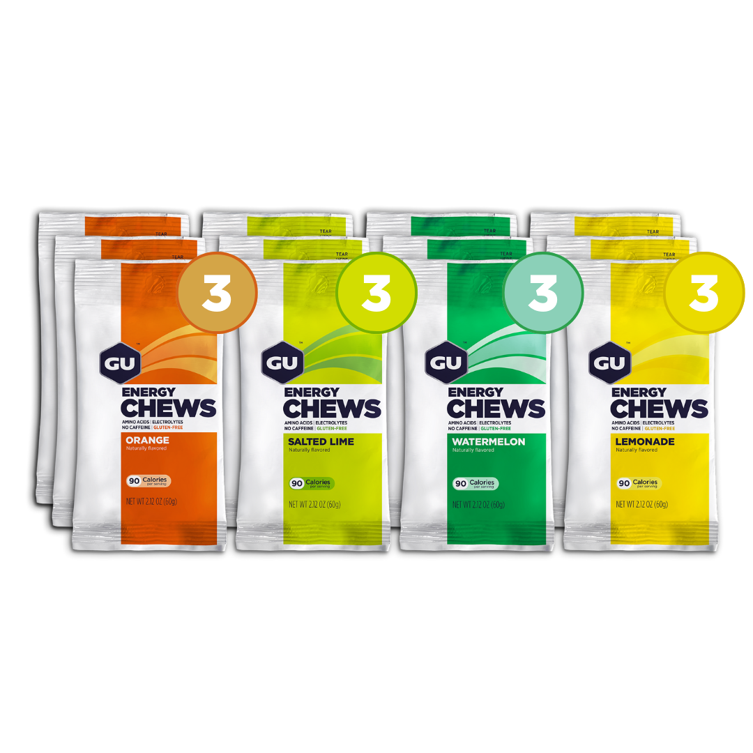 caffeine free energy chews mixed box - 3 orange, 3 salted lime, 3 watermelon, 3 lemonade