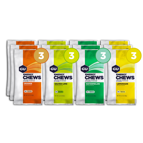 caffeine free energy chews mixed box - 3 orange, 3 salted lime, 3 watermelon, 3 lemonade